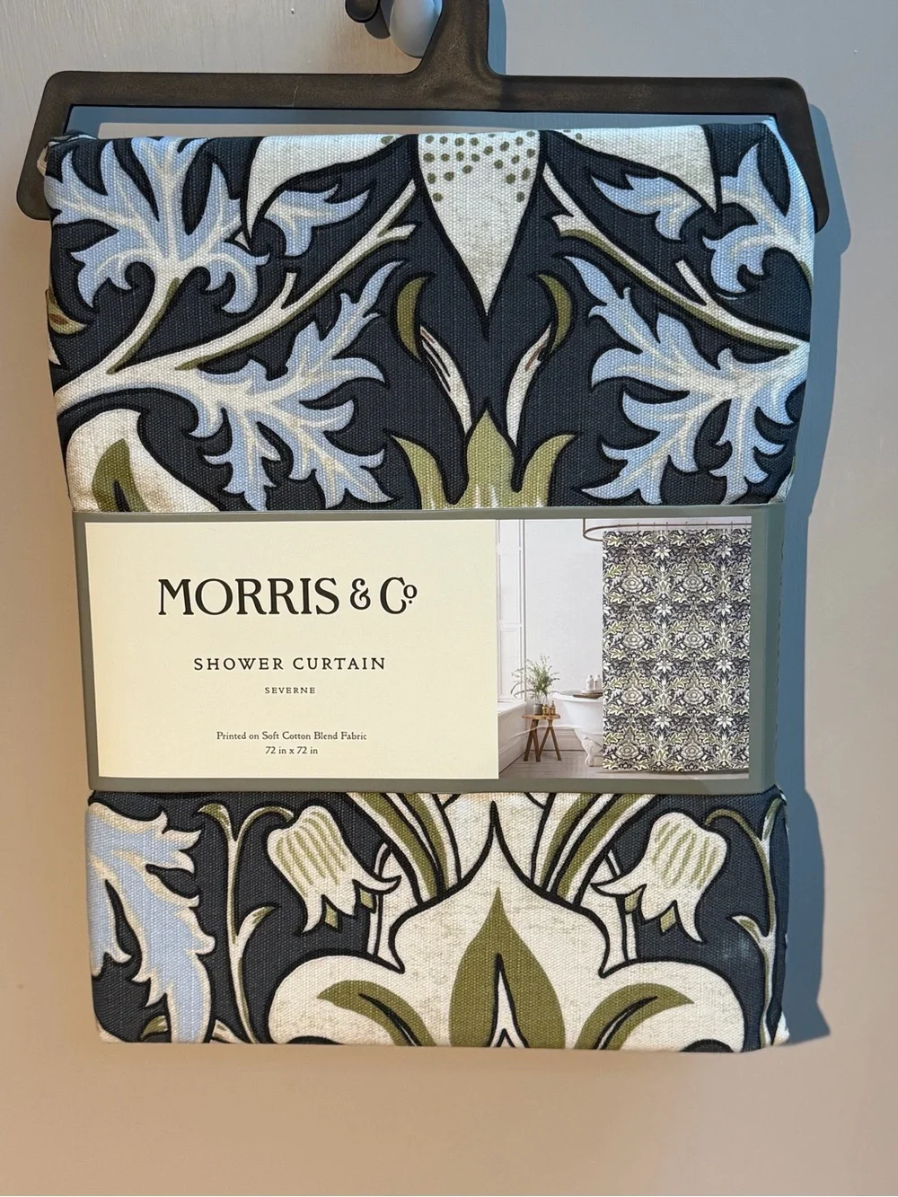 Morris & Co. NWT Severne Gray, Cream & Green Floral Shower Curtain 72